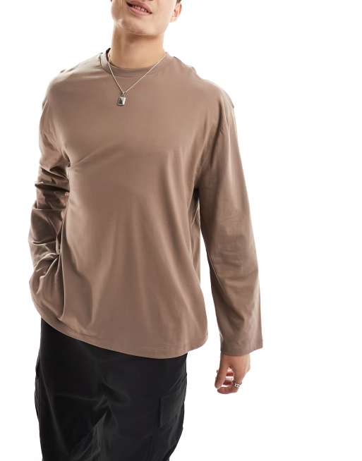 ASOS DESIGN - Pakke med 3 oversized T-shirts med lange ærmer i råhvid/beige/brun, 4 af 4