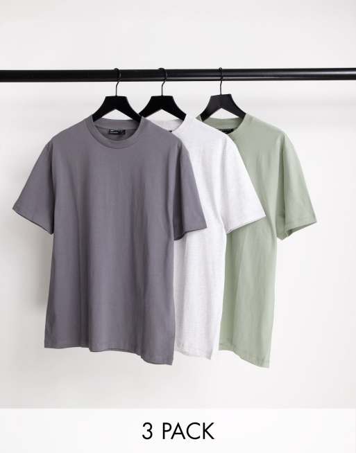 ASOS DESIGN - Pakke med 3 par afslappede T-shirts i forskellige farver