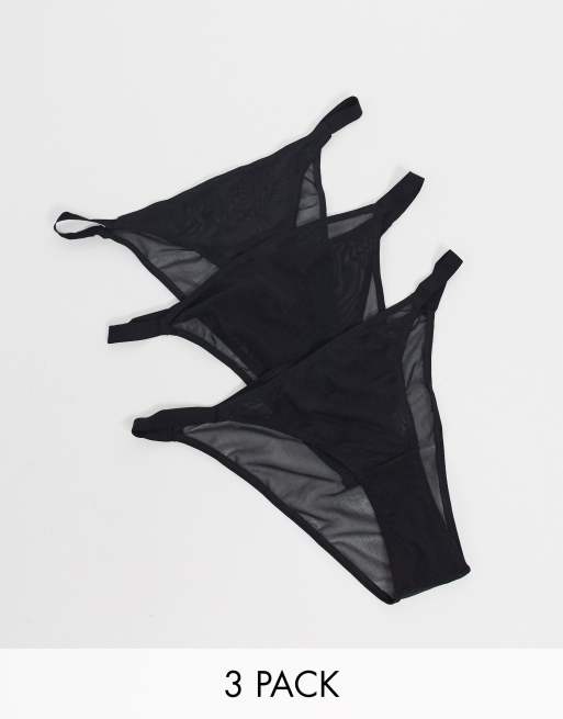 ASOS DESIGN - Pakke med 3 par brasilianske tangatrusser i sort mesh