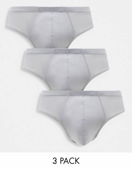ASOS DESIGN - Pakke med 3 par briefs i grå mikrofiber