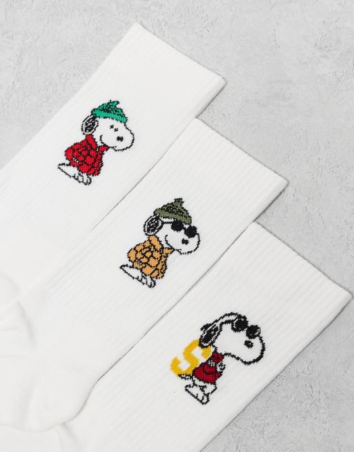 ASOS DESIGN - Pakke med 3 par hvide sokker med cool Snoopy-kunstprint, 2 af 3