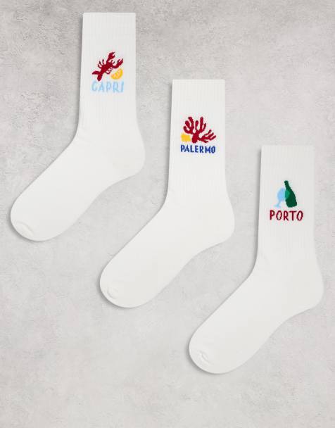 ASOS DESIGN - Pakke med 3 par hvide sokker med grafisk brodering - view 1