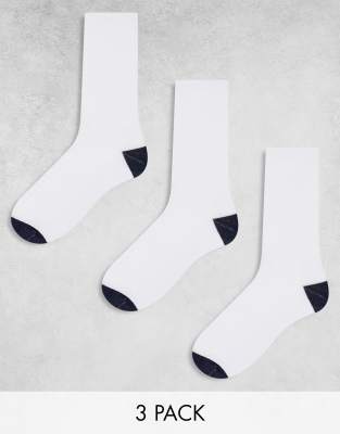 ASOS DESIGN - Pakke med 3 par hvide sokker med marineblå hæl- og tådesign