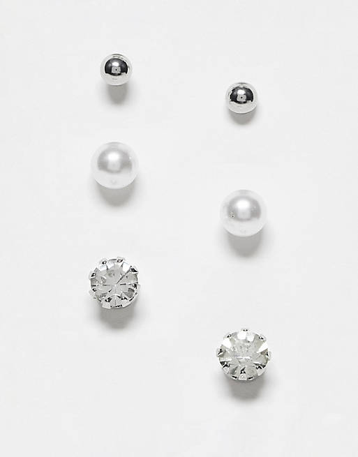 ASOS DESIGN - Pakke med 3 par ørestikkere med krystaller og imiterede perler