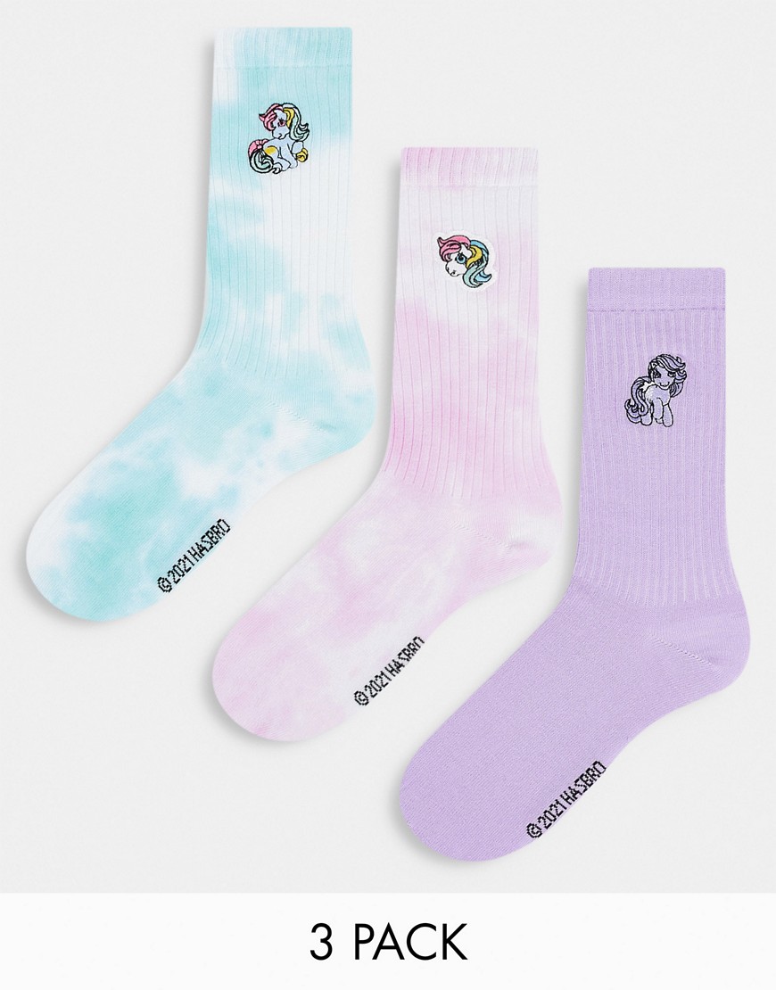 asos design - pakke med 3 par ribstrikkede 'my little pony'-sokker i forskellige farver-multifarvet