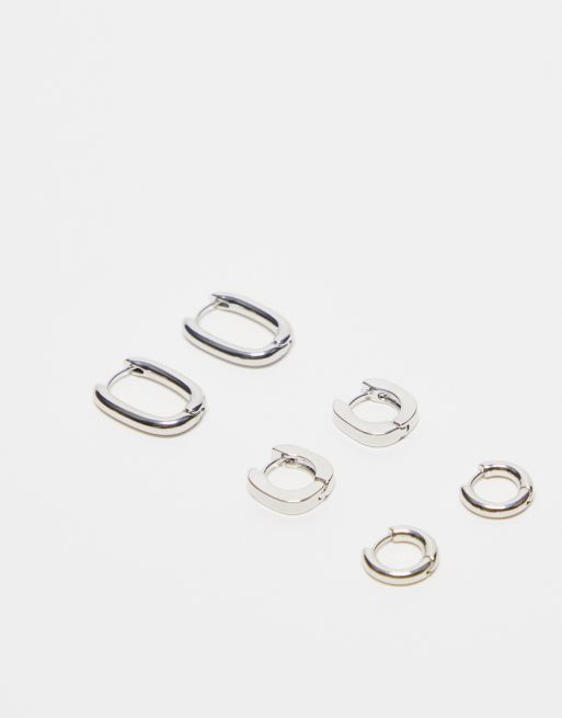 ASOS DESIGN - Pakke med 3 par sølvfarvede hoop-øreringe med basisdesign og clicker-lås