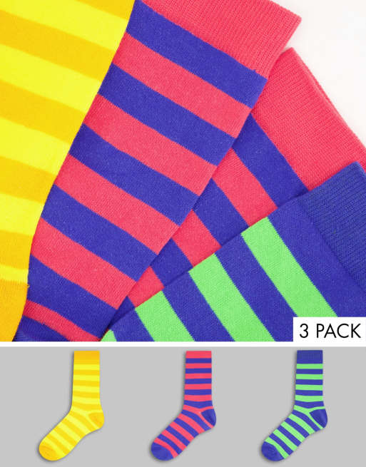 ASOS DESIGN - Pakke med 3 par sokker i stribet farveblok-design
