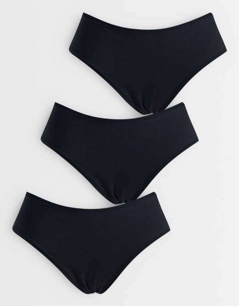 ASOS DESIGN - Pakke med 3 par sorte brasilianske briefs i bomuld med medium dækning - view 1