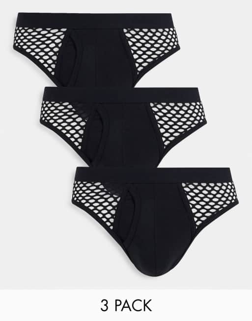 ASOS DESIGN - Pakke med 3 par sorte briefs i mesh