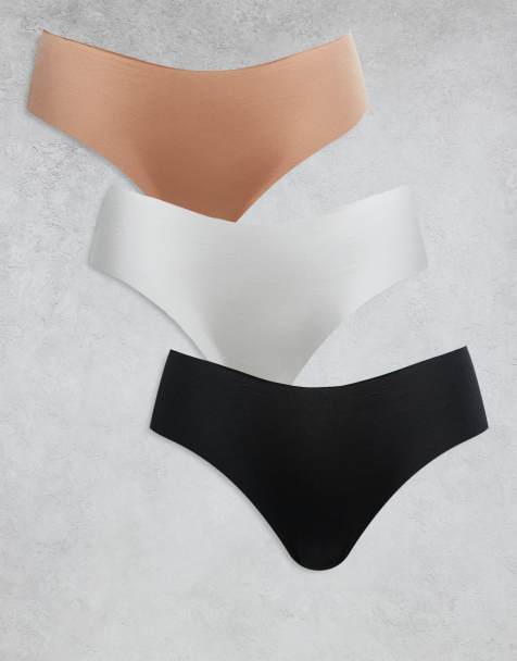ASOS DESIGN - Pakke med 3 par sorte hvide og beige usynlige brasilianske trusser med blonde - view 1