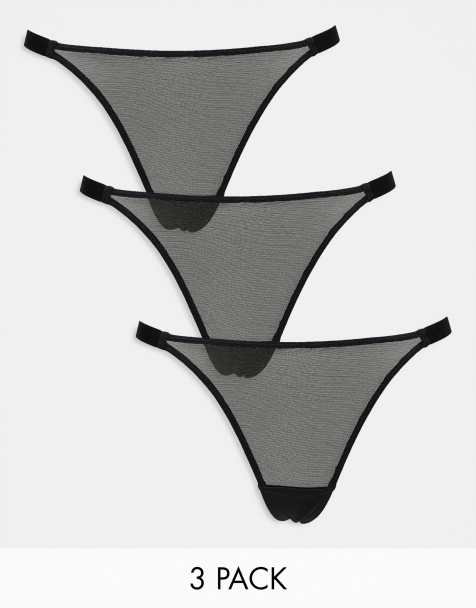 ASOS DESIGN - Pakke med 3 par sorte tanga-G-strenge i mesh - view 1