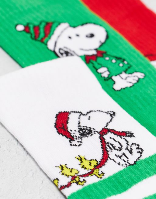 ASOS DESIGN - Pakke med 3 par sportssokker med juleprint med Snoopy, 3 af 4