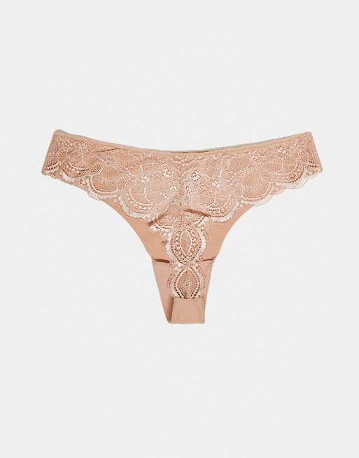 ASOS DESIGN - Pakke med 3 par usynlige G-strenge med blonder i beige, 2 af 3