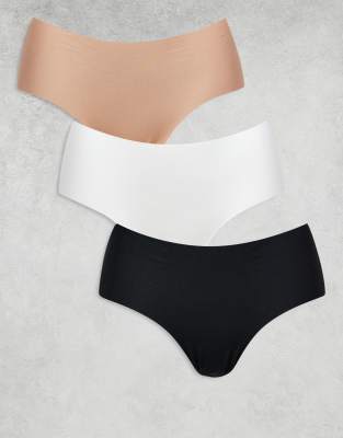 ASOS DESIGN - Pakke med 3 par usynlige hipster-trusser i sort/hvid/beige - view 1