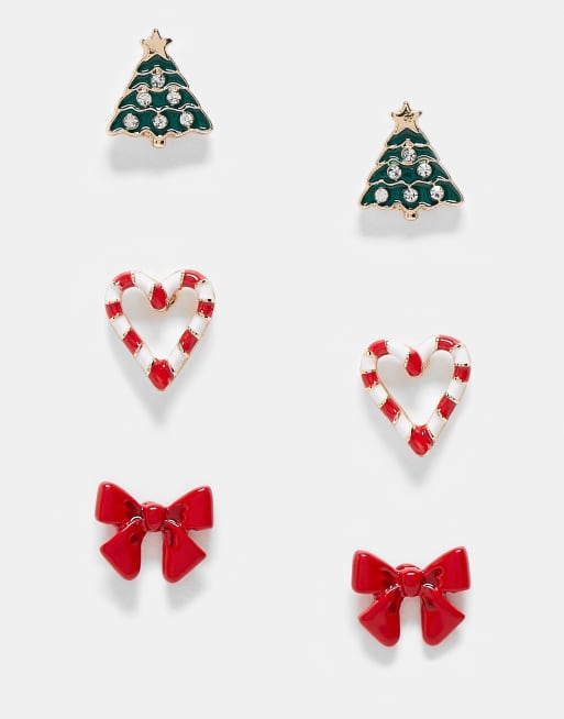 ASOS DESIGN - Pakke med 3 per øreringe med juledesign