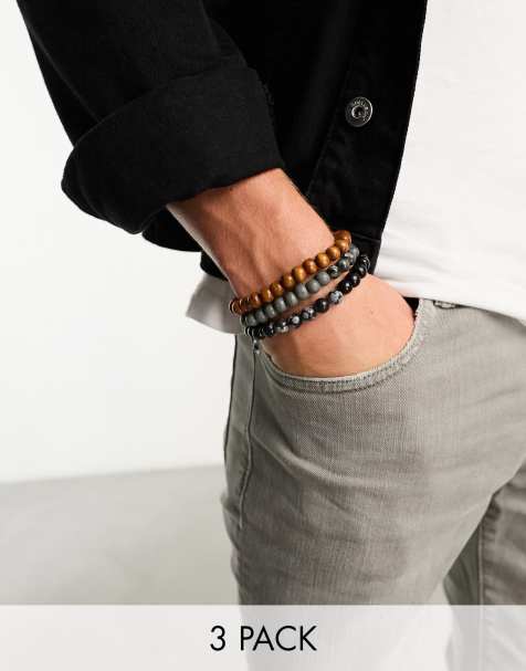 ASOS DESIGN - Pakke med 3 perlearmbånd i brun og grå - view 1