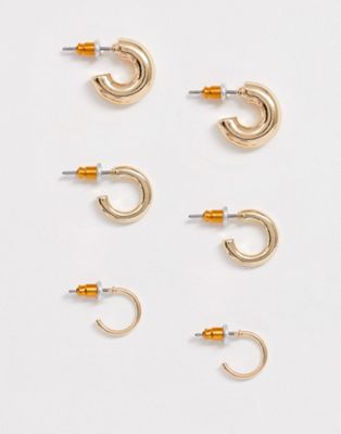 ASOS DESIGN - Pakke med 3 øreringe i blandet tykkelse med guldfarvet mini-hoopdesign