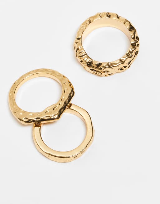 ASOS DESIGN - Pakke med 3 ringe med 14 k guldbelægning og smeltet metaldesign, 2 af 3