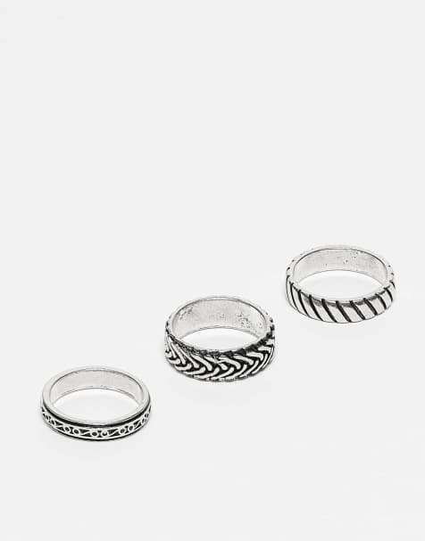 ASOS DESIGN - Pakke med 3 ringe med indpræget design i poleret sølvfarve - view 1