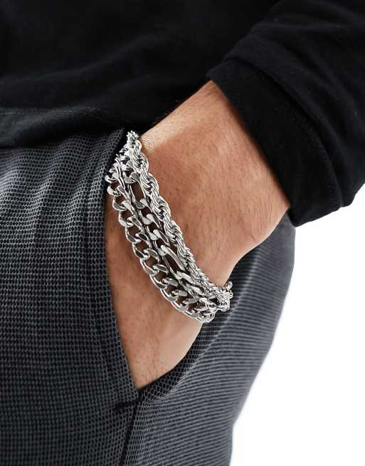 ASOS DESIGN - Pakke med 3 sølvfarvede kædearmbånd i vandtæt rustfrit stål