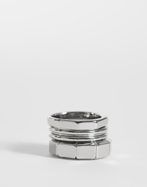 ASOS DESIGN - Pakke med 3 sølvfarvede ringe med ottekantet design og bambustekstur, 2 af 3