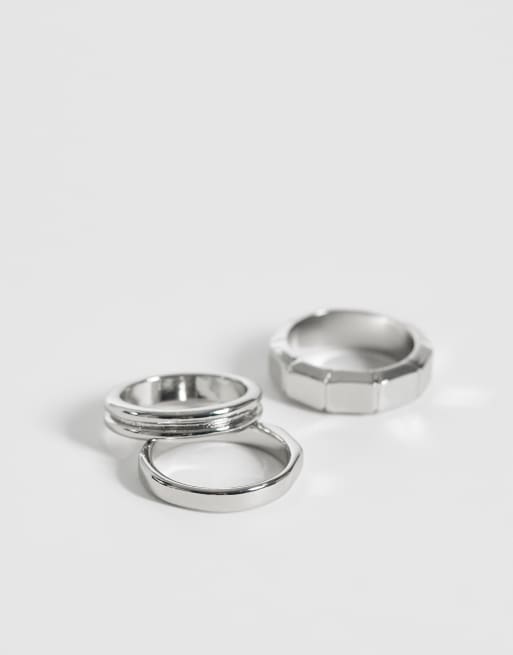 ASOS DESIGN - Pakke med 3 sølvfarvede ringe med ottekantet design og bambustekstur, 3 af 3