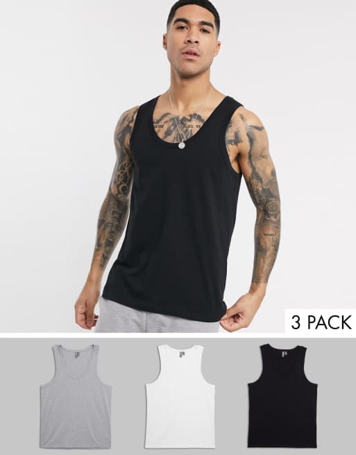 ASOS DESIGN - Pakke med 3 toppe i hvid/sort/gråmeleret
