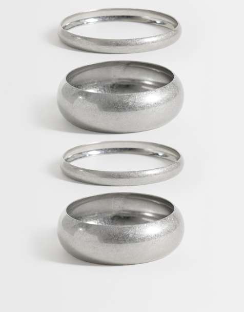 ASOS DESIGN - Pakke med 4 armringe i børstet sølvfarve - view 1