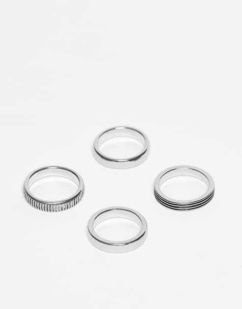 ASOS DESIGN - Pakke med 4 ensfarvede båndringe i poleret sølvfarve - view 1