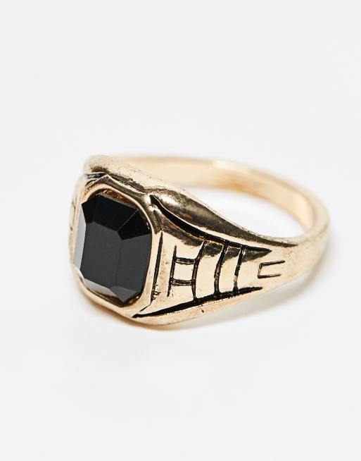 ASOS DESIGN - Pakke med 4 guldfarvede ringe i bånd- og signetstil  , 4 af 4