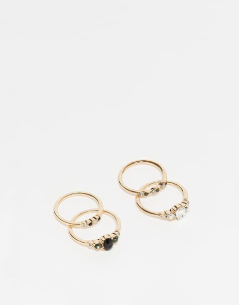 ASOS DESIGN - Pakke med 4 guldfarvede ringe med multifarvede minikrystaller - view 1