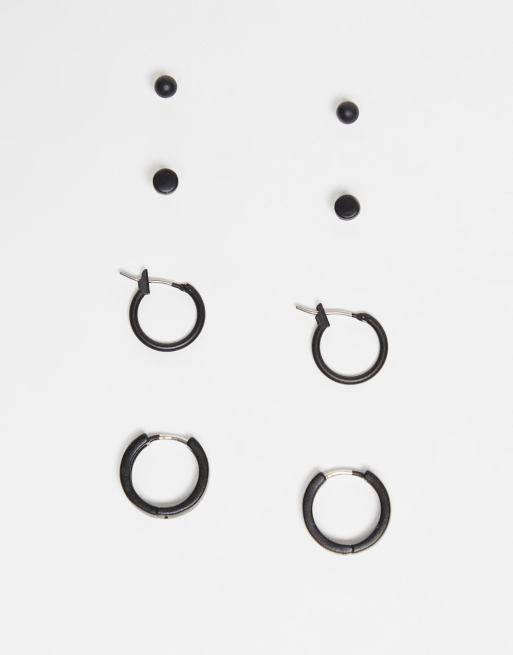 ASOS DESIGN - Pakke med 4 hoopøreringe og ørestikker i mat sort finish
