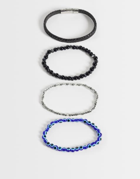 ASOS DESIGN - Pakke med 4 multifarvede armbånd med perler, rebtekstur og det onde øje-detaljer - view 1