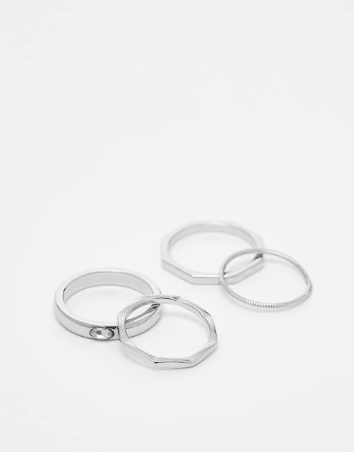 ASOS DESIGN - Pakke med 4 sølvfarvede båndringe i vandfast rustfrit stål