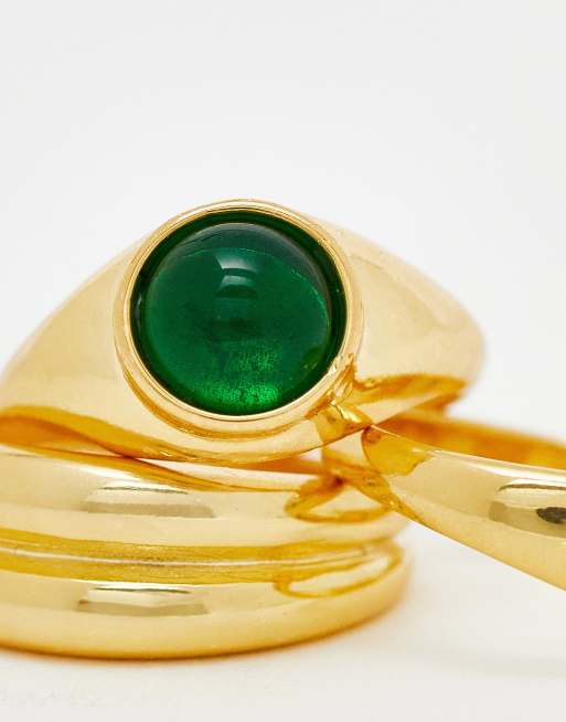 ASOS DESIGN - Pakke med 4 stk. ringe med 14 karat guldbelægning og indfattede sten, 3 af 4