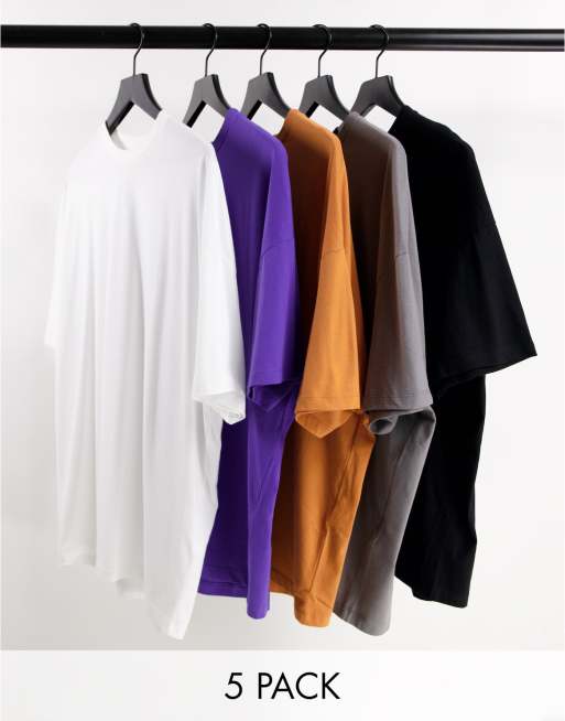 ASOS DESIGN - Pakke med 5 oversized T-shirts i forskellige farver - MULTI