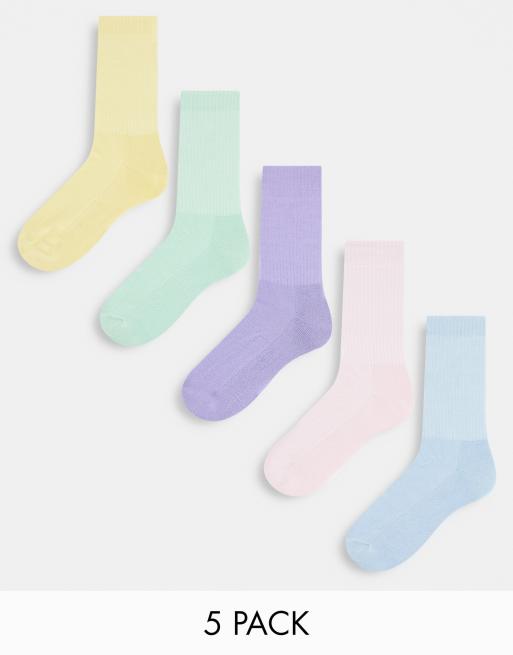 ASOS DESIGN - Pakke med 5 par pastelfarvede sportssokker