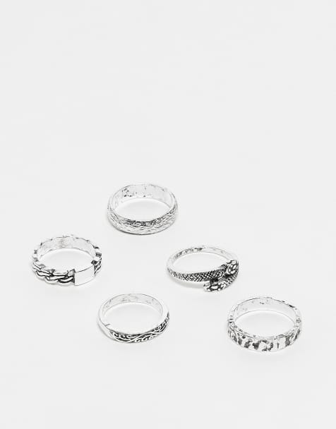 ASOS DESIGN - Pakke med 5 sølvfarvede båndringe - view 1