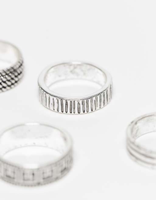 ASOS DESIGN - Pakke med 5 sølvfarvede ringe med græsk og tekstureret design  , 2 af 3