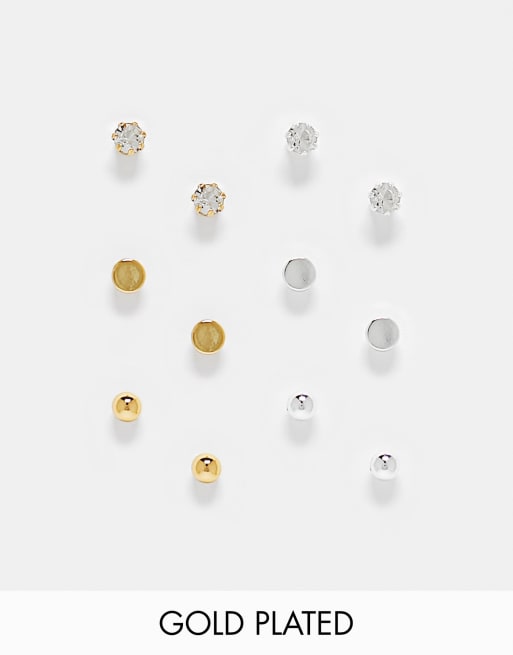 ASOS DESIGN - Pakke med 6 par ørestikker sæt med krystaller i sølv og 14k guldbelægning