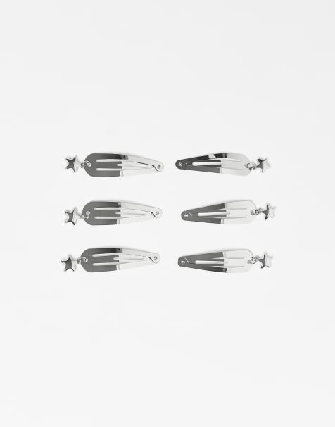 ASOS DESIGN - Pakke med 6 sølvfarvede hårklemmer med stjernedesign - view 1