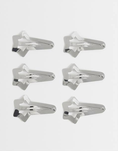 ASOS DESIGN - Pakke med 6 små sølvfarvede hårspænder med stjernedesign - view 1