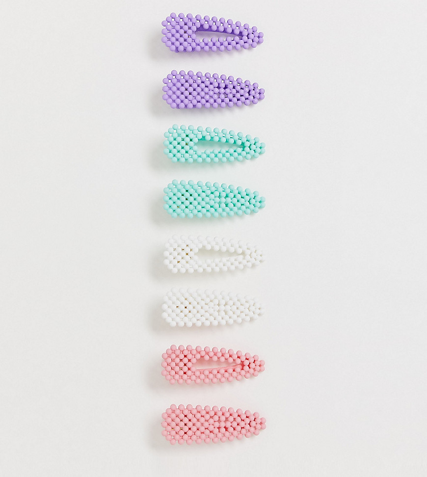 ASOS DESIGN - pakke med 8 hårklemmer i pastelfarvede perler-Multifarvet