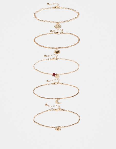 ASOS DESIGN - Pakke med guldfarvede armbånd med tynde kæder og vedhængsdetaljer - view 1