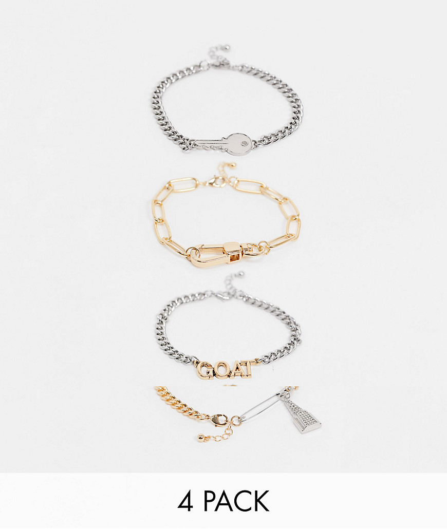 ASOS DESIGN - Pakke med kædearmbånd med smykkevedhæng i guld- og sølvtone-Multifarvet