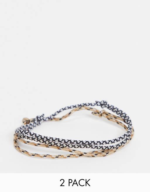 ASOS DESIGN - Pakke med sorte og beige smalle festival-ankelkæder i 2 mm snor  