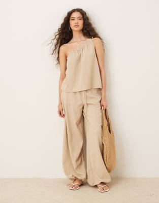 ASOS DESIGN - Palazzo-Hose in Steinbeige mit elastischem Bund, Kombiteil-Neutral