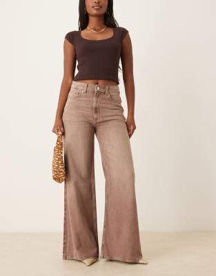 ASOS DESIGN - Palazzo-Jeans in Mokka mit weitem Bein-Brown