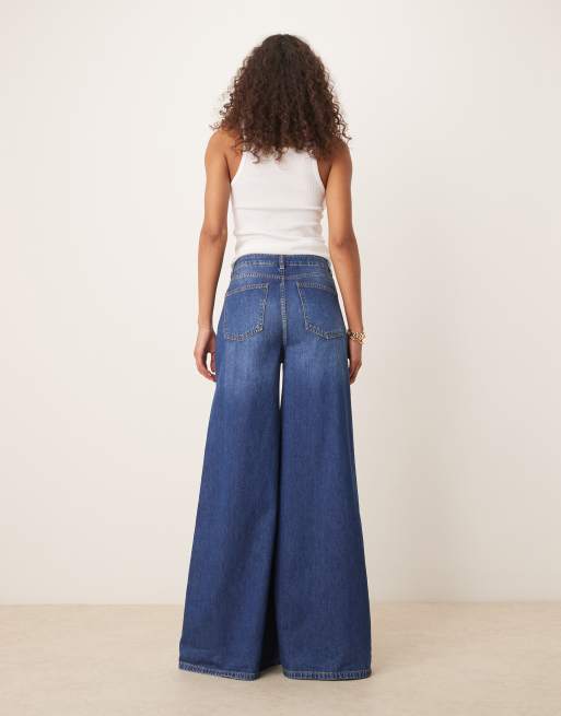 ASOS DESIGN - Palazzo jeans met wijde pijpen in donker middenblauw, 3 van 5