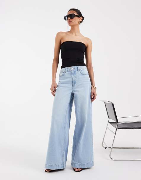 ASOS DESIGN - Palazzo jeans met wijde pijpen in lichte wassing - view 1